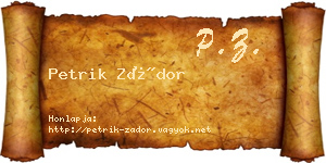 Petrik Zádor névjegykártya